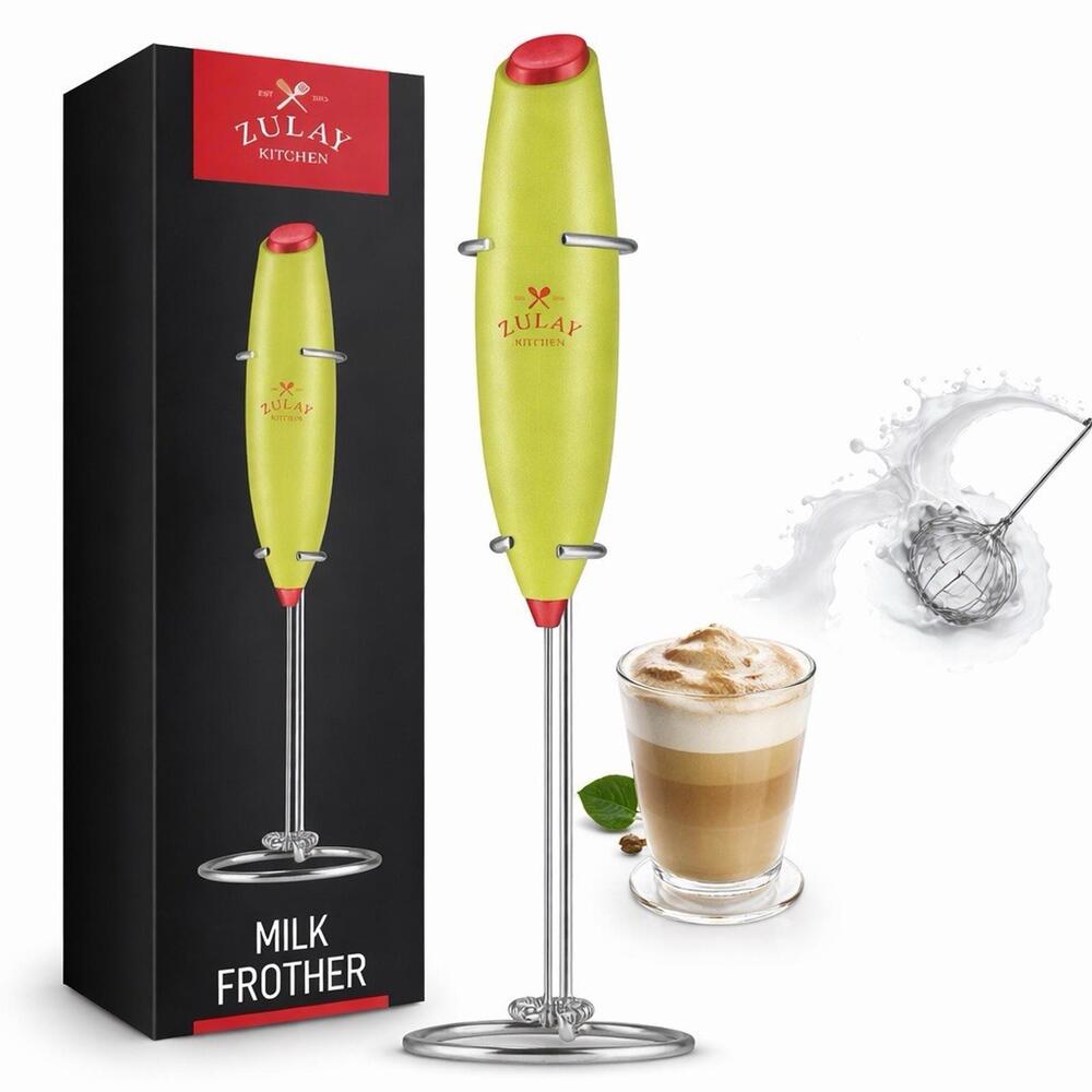 Zulay Kitchen Milk Frother Lime Green Red Handheld Coffee Mixer W/ Stand No Batt